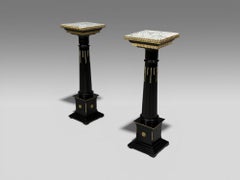 Hollywood Regency, Marble Top Pedestals, Ebonized Wood, Bronze, France, 1960s