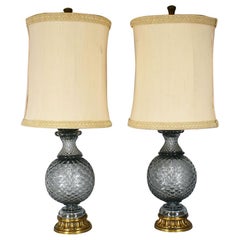 Hollywood Regency Marbro Lamp Company Tall Crystal Glass Lamps, a Pair