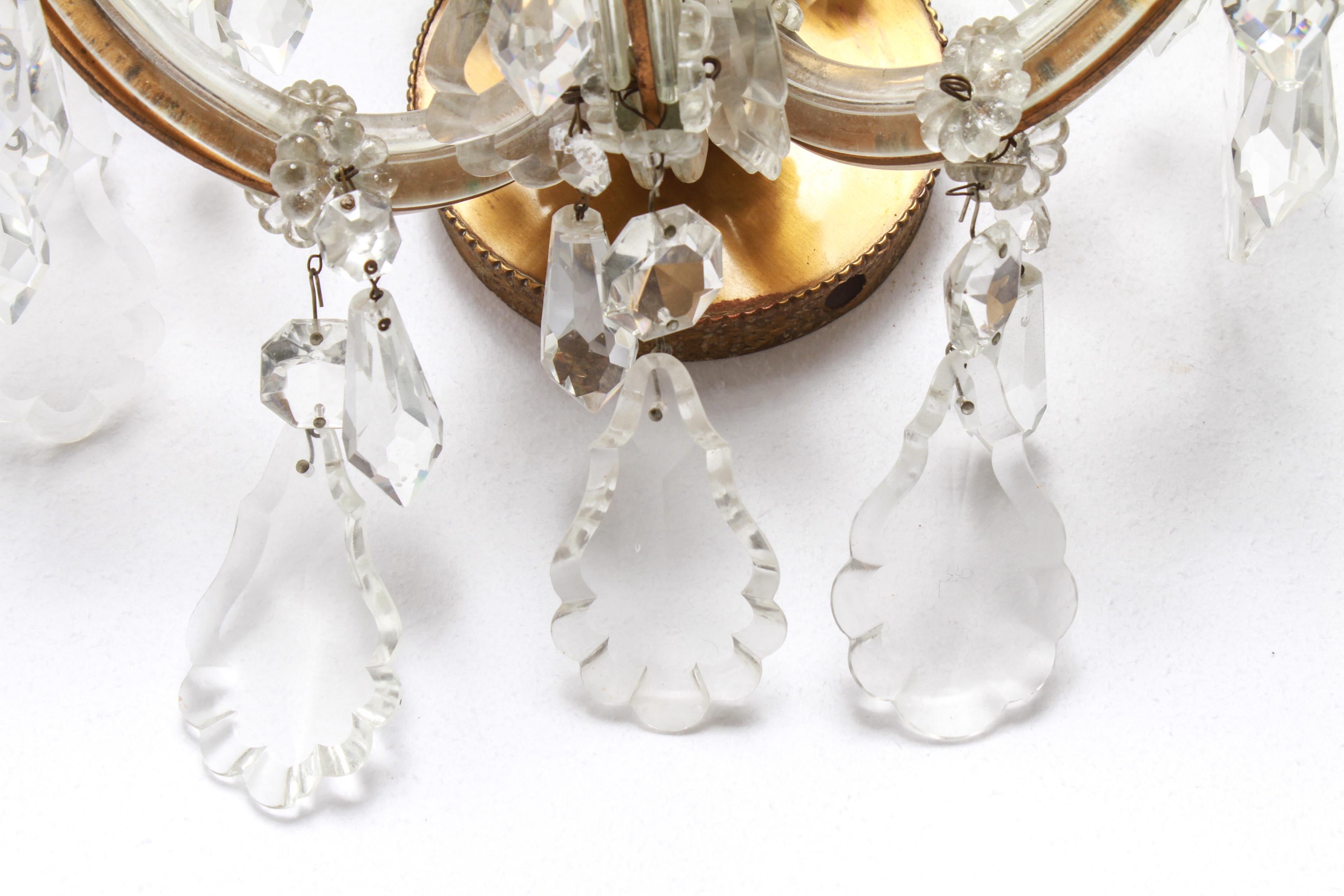 20th Century Hollywood Regency Maria Theresa Brass and Glass Sconces