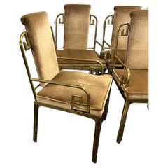 Hollywood Regency Mastercraft Brass Dining Chairs with Velvet Upholstery - One