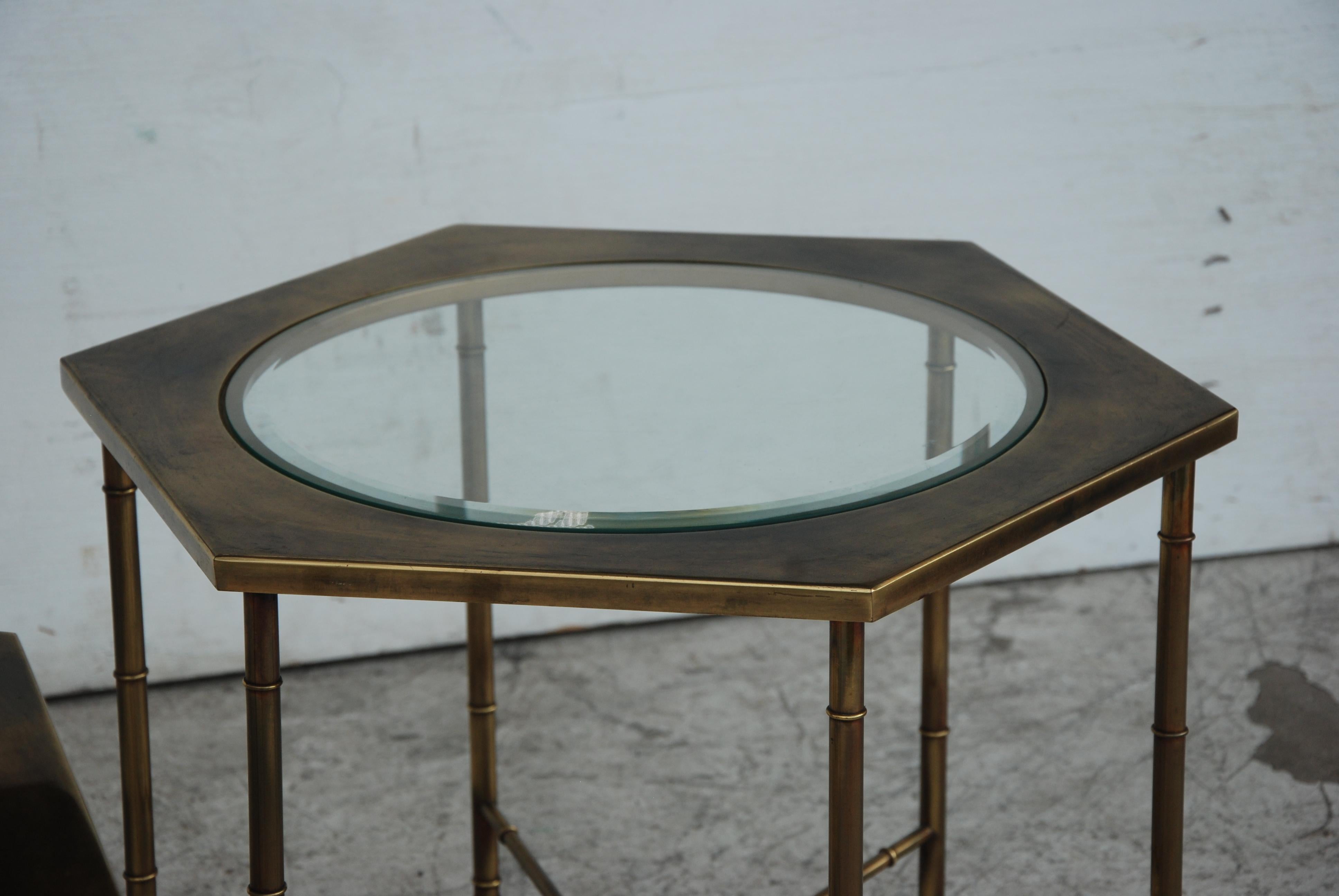 Late 20th Century Hollywood Regency Mastercraft Brass Hexagon Side Tables