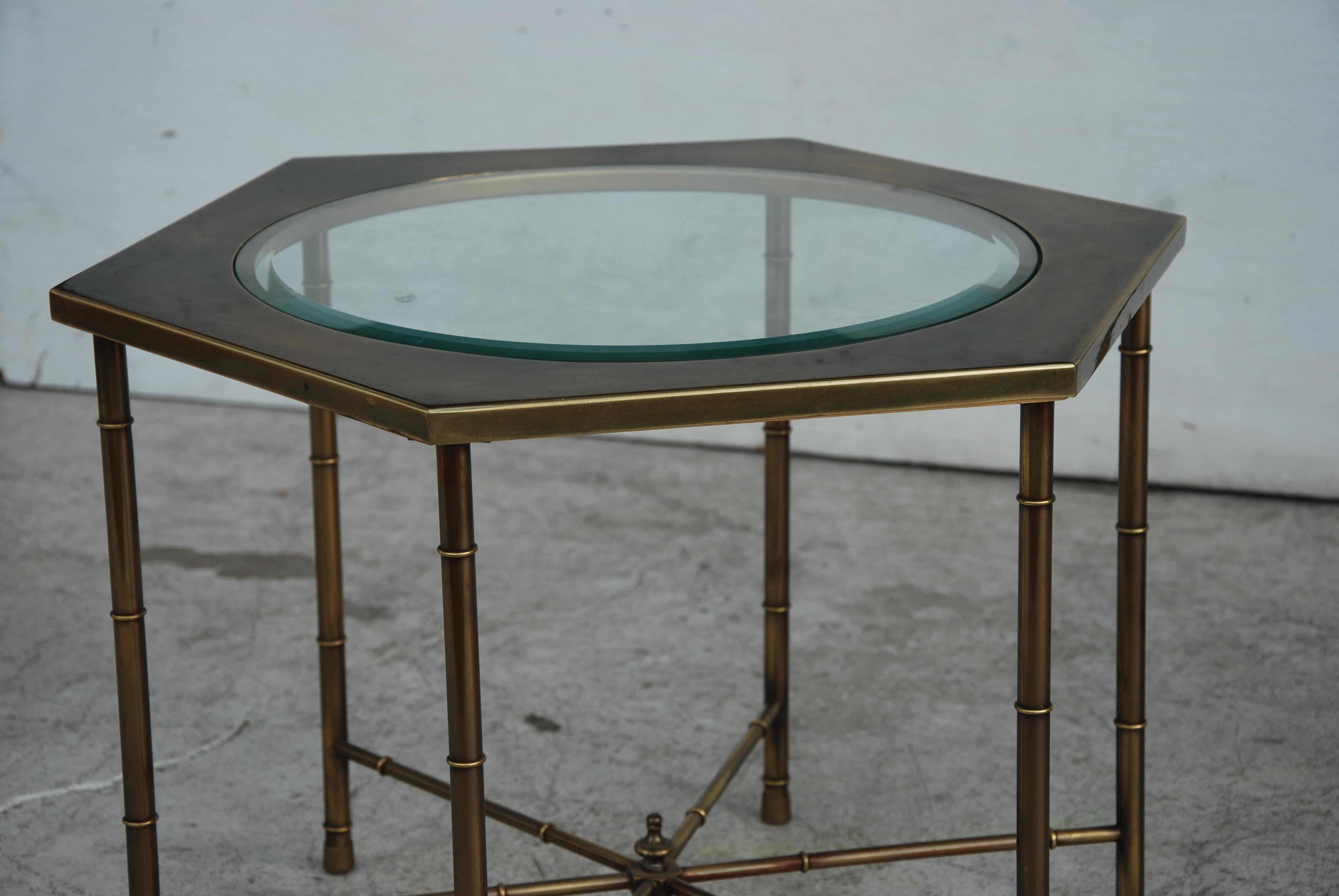Hollywood Regency Mastercraft Brass Hexagon Side Tables 1