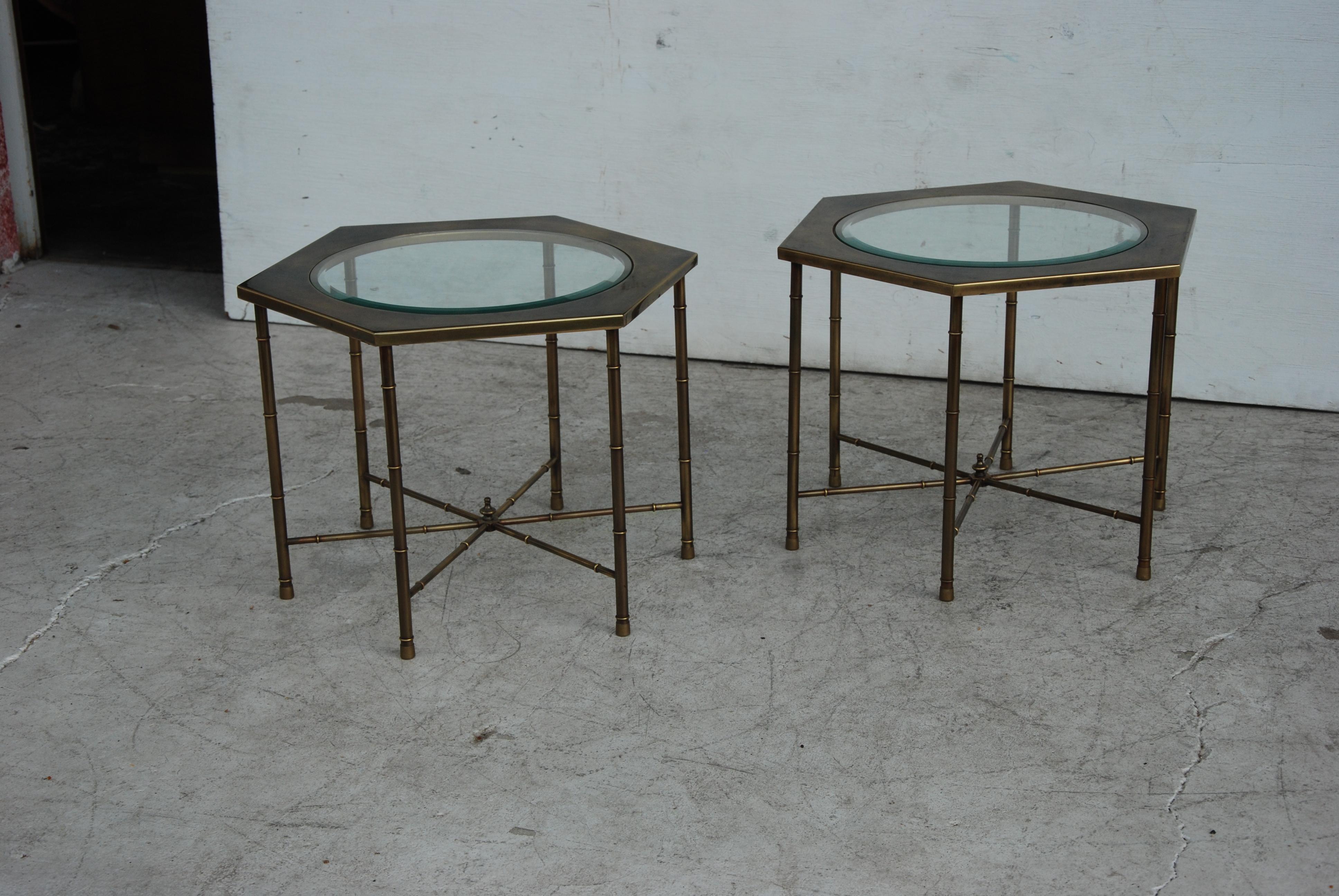 Hollywood Regency Mastercraft Brass Hexagon Side Tables 2