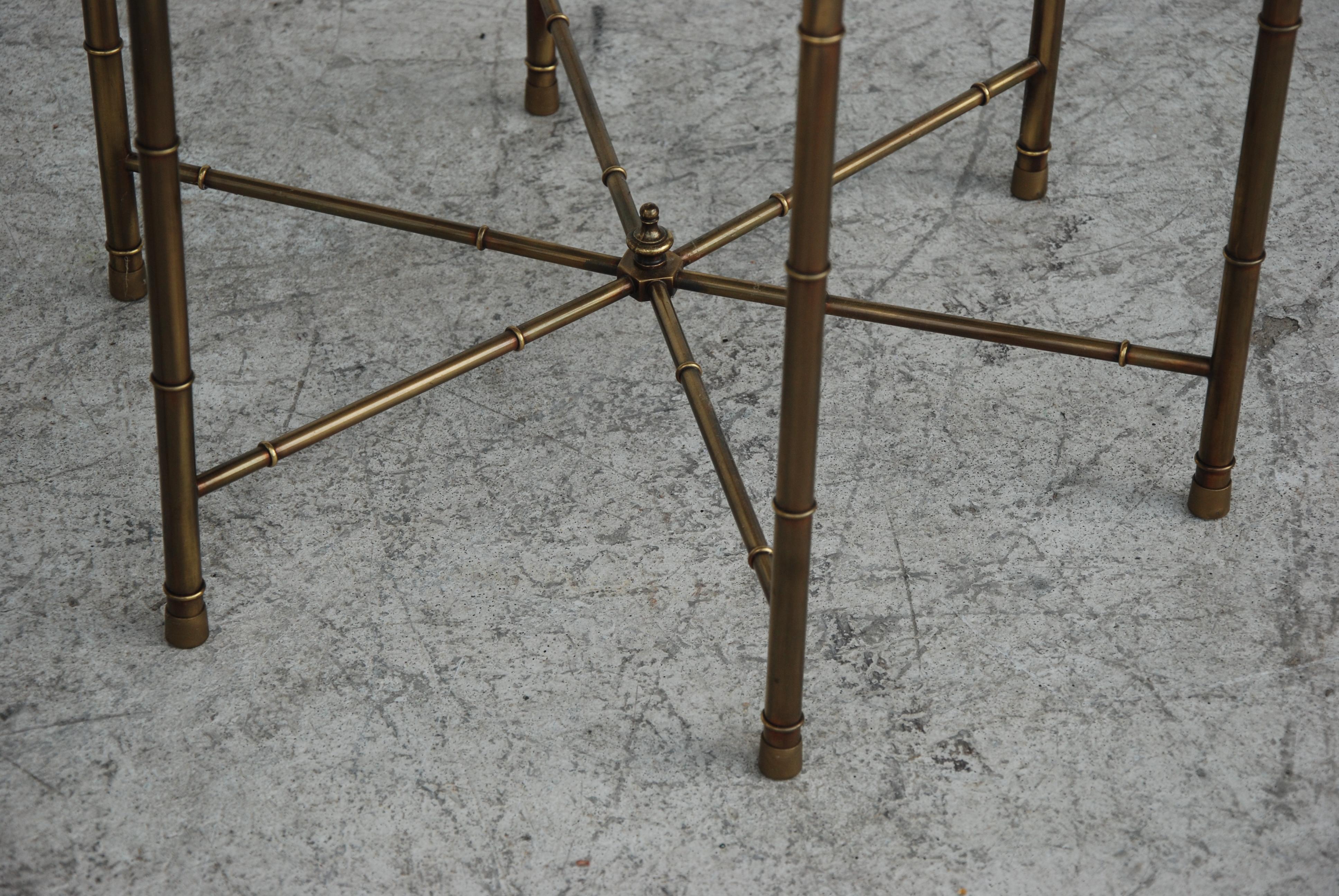 Hollywood Regency Mastercraft Brass Hexagon Side Tables 3