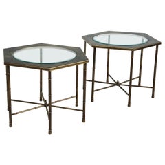 Hollywood Regency Mastercraft Brass Hexagon Side Tables