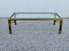 Hollywood Regency Mastercraft Rectangular Greek Key Brass & Glass Coffee Table
