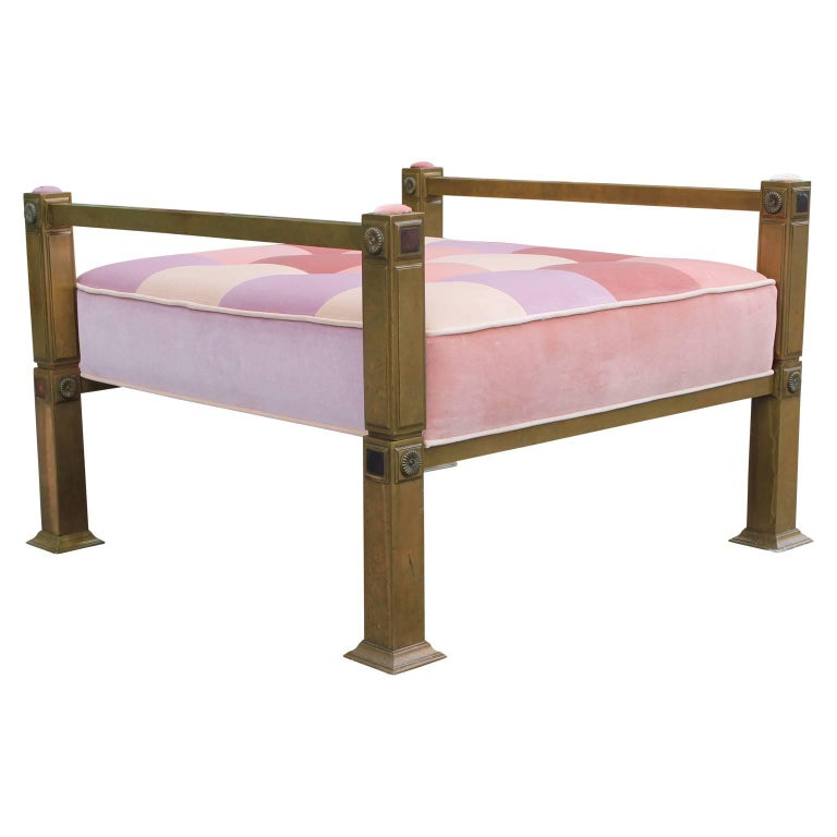 Hollywood Regency Mastercraft Style Bench Or Ottoman In Pink Velvet Patchwork For Sale At 1stdibs