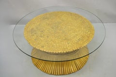 Hollywood Regency McGuire Style Sheaf of Wheat Bamboo 48" Glass Coffee Table