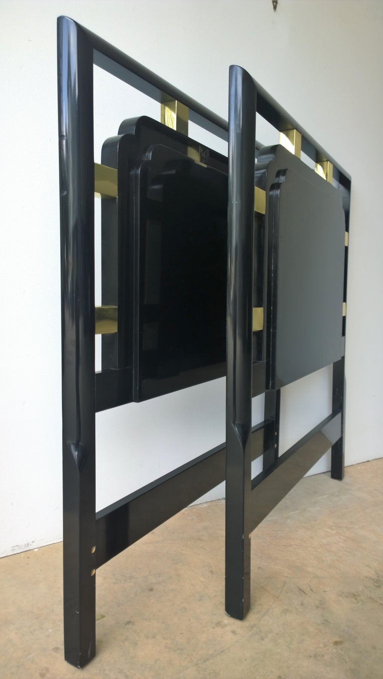 Hollywood Regency Pair of Twin Gilt Metal and Lacquered Black Wood