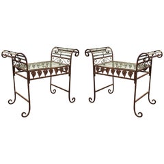 Hollywood Regency Metal Benches Vintage Hollywood Regency Metal Benches