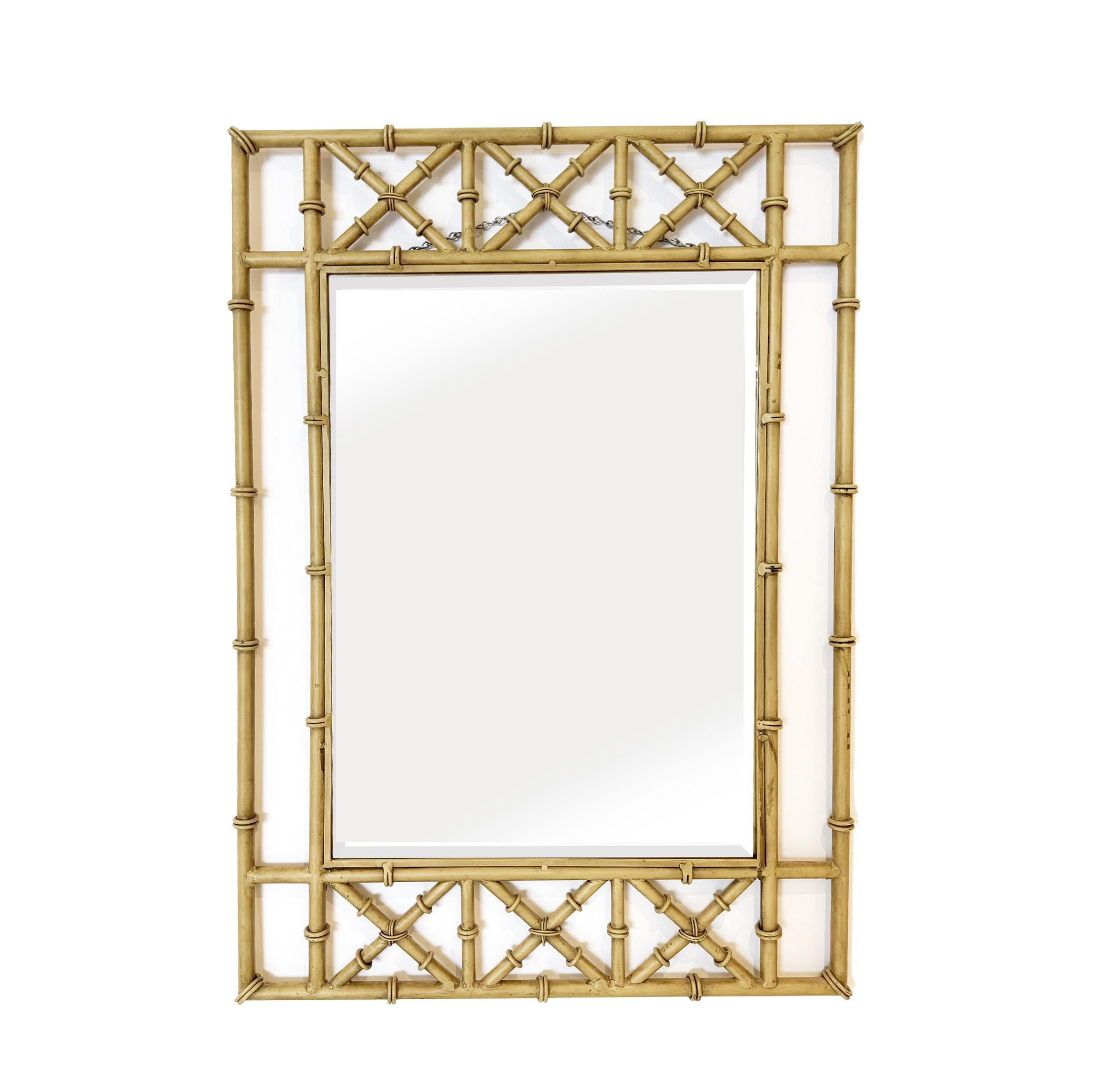 Hollywood Regency Metal Faux Bamboo Demi-lune Console Table and Mirror For Sale 4