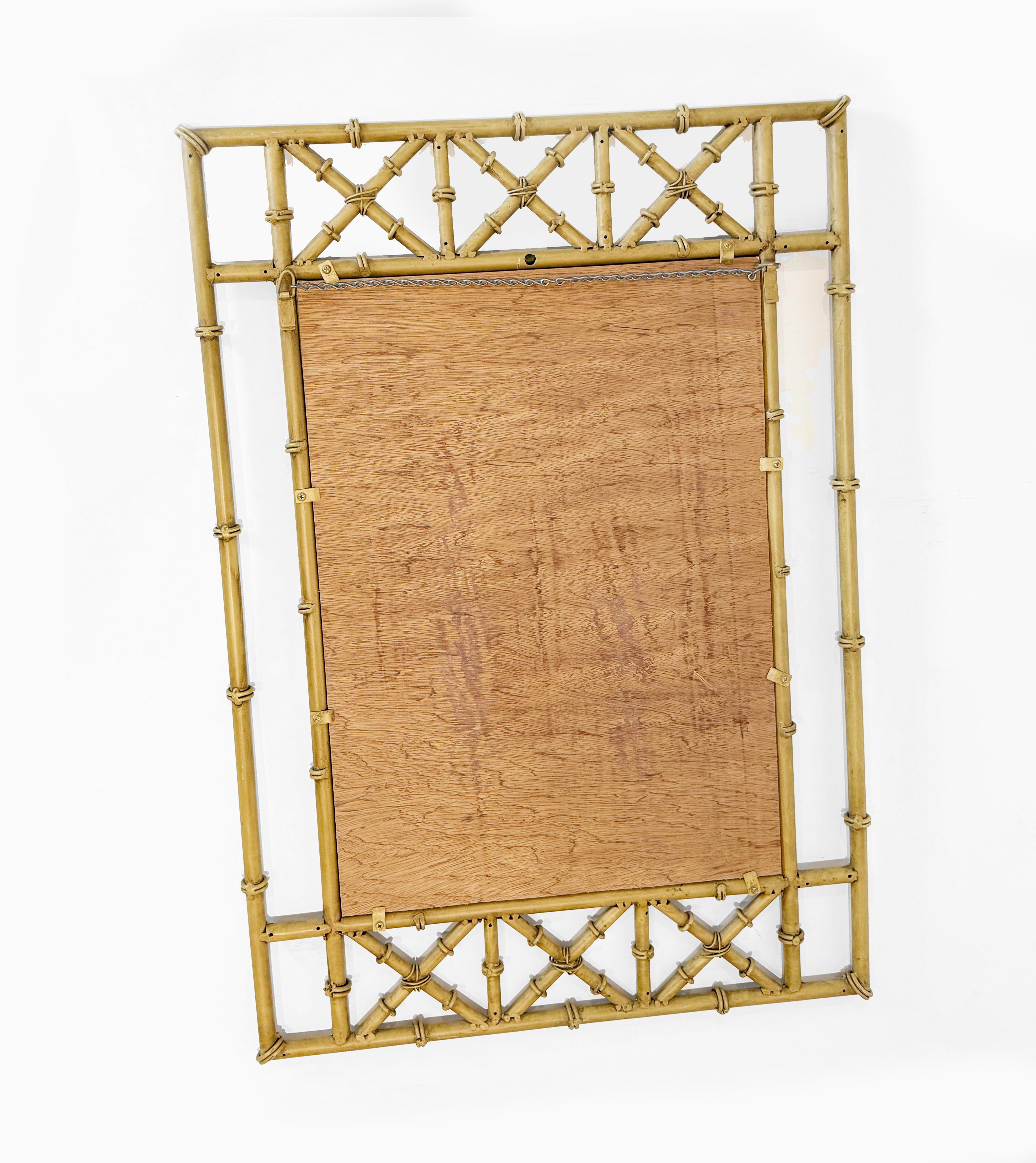 Hollywood Regency Metal Faux Bamboo Demi-lune Console Table and Mirror For Sale 6