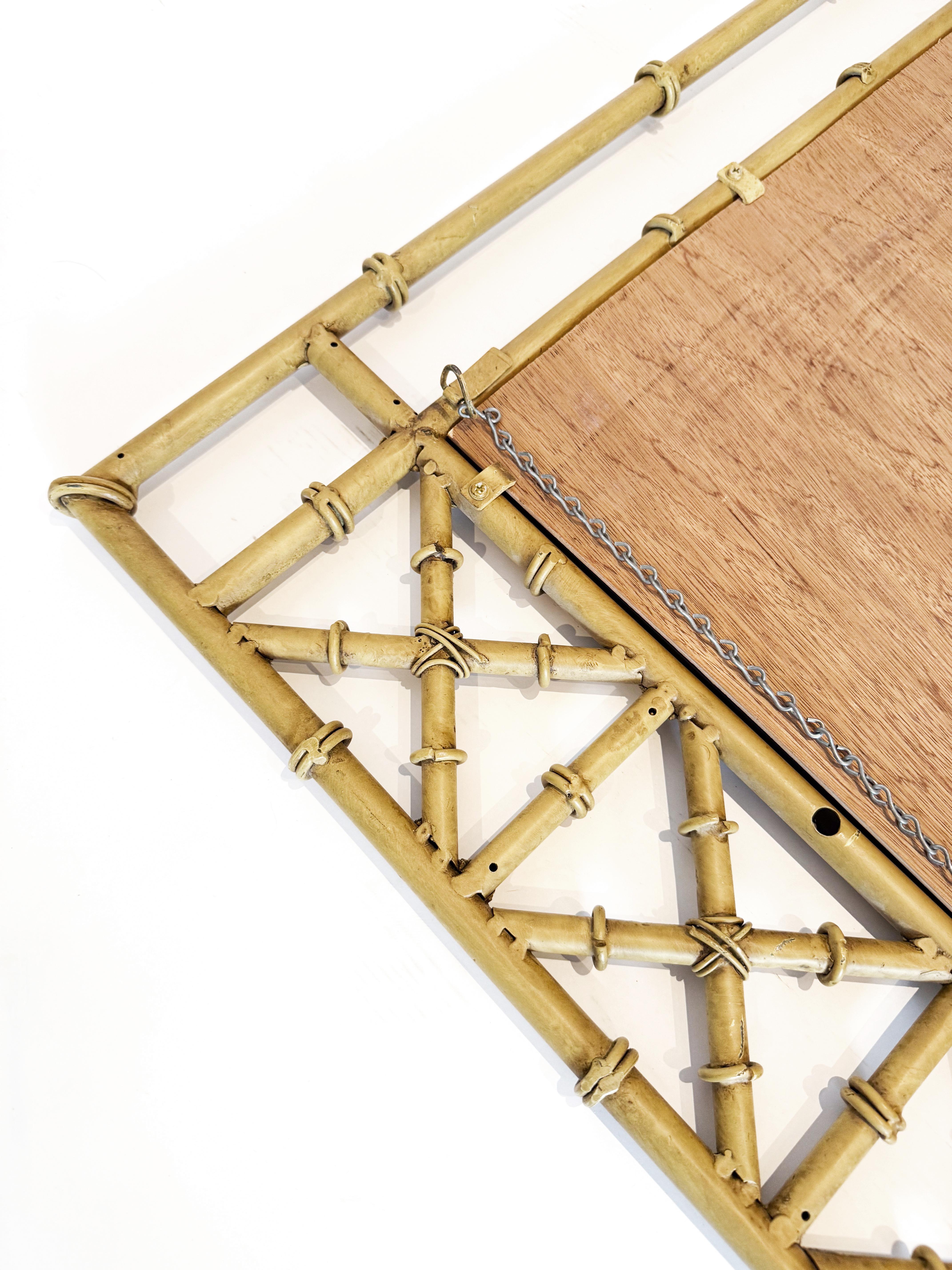 Hollywood Regency Metal Faux Bamboo Demi-lune Console Table and Mirror For Sale 7