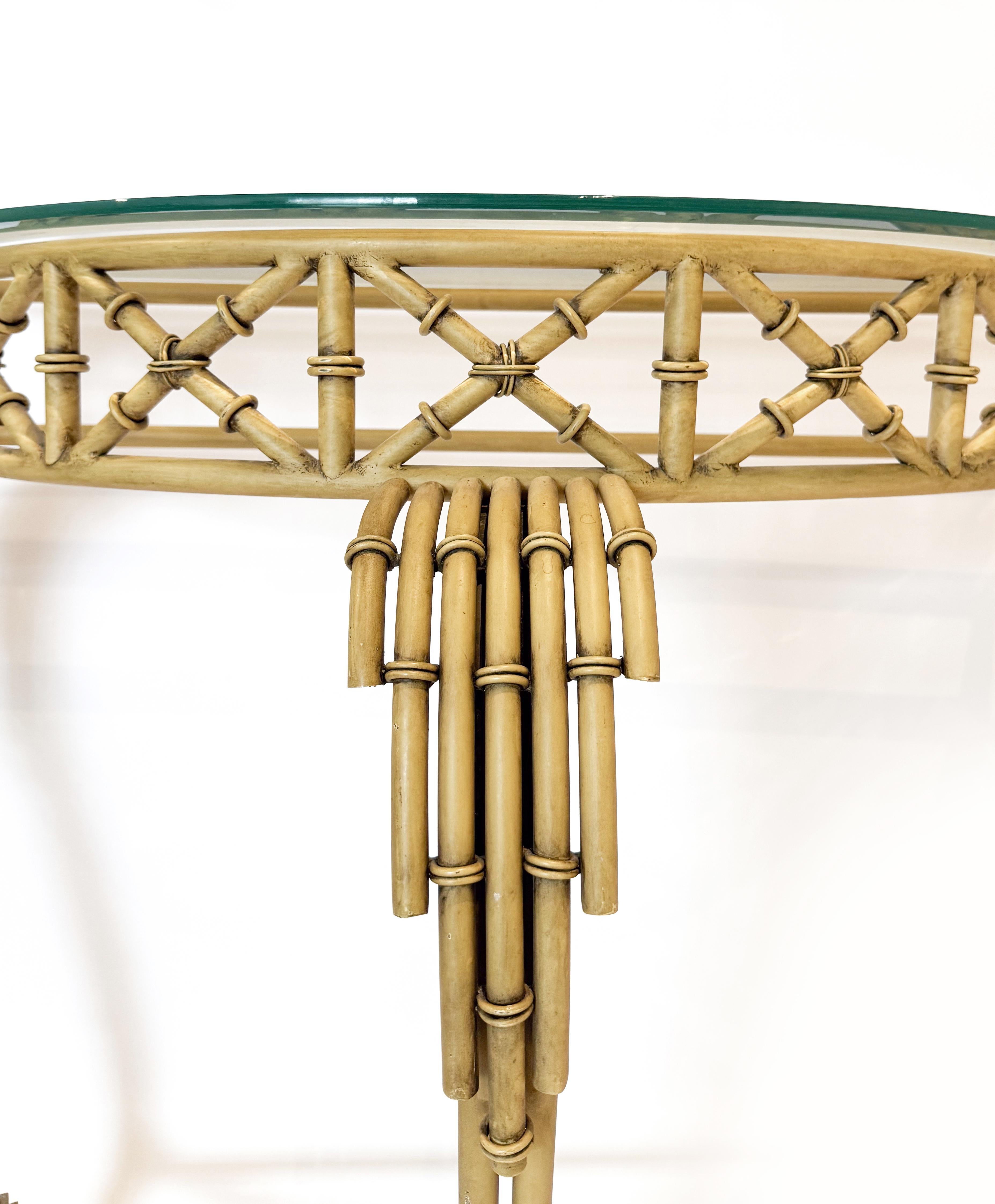 Forged Hollywood Regency Metal Faux Bamboo Demi-lune Console Table and Mirror For Sale