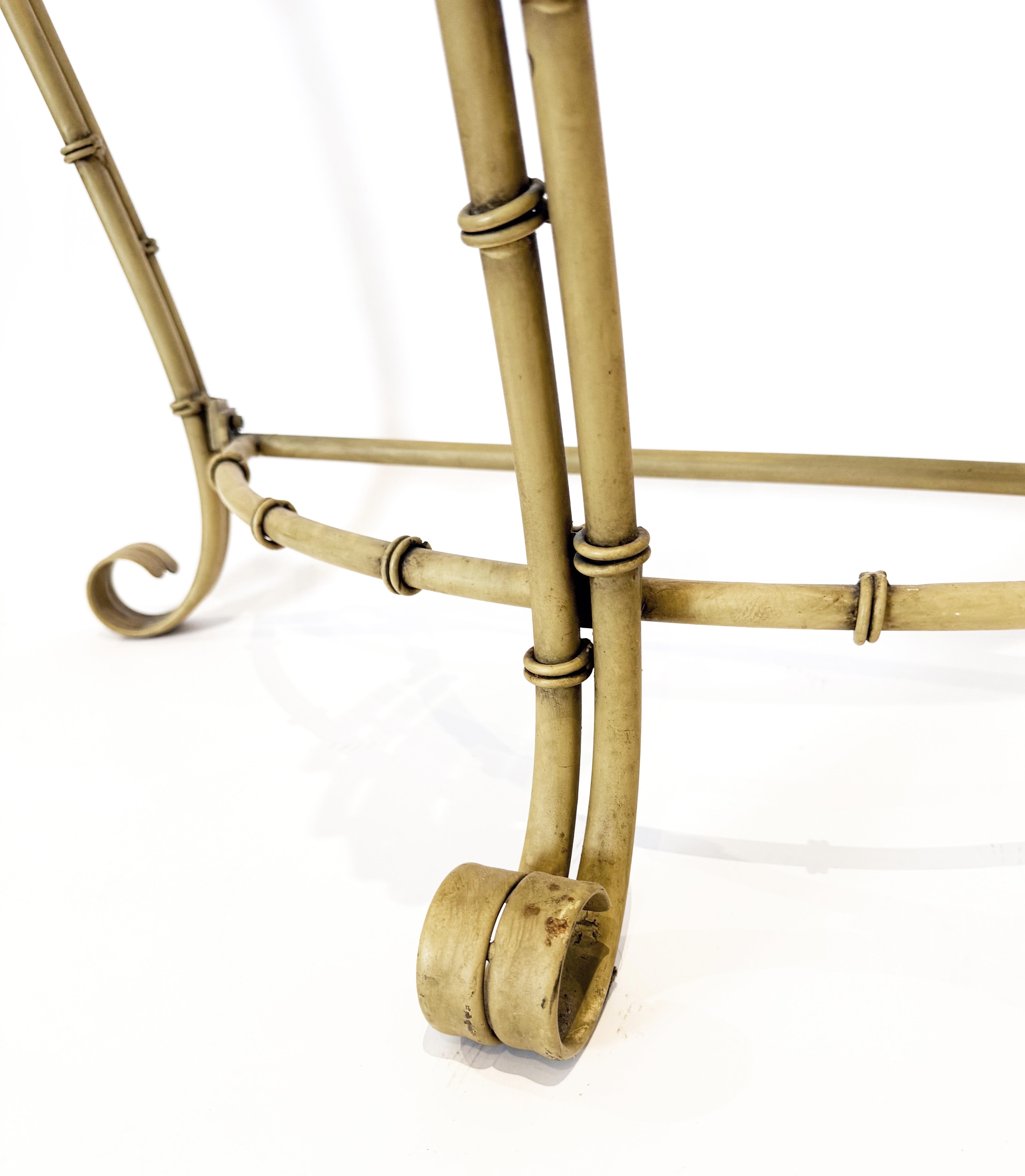 Hollywood Regency Metal Faux Bamboo Demi-lune Console Table and Mirror For Sale 1