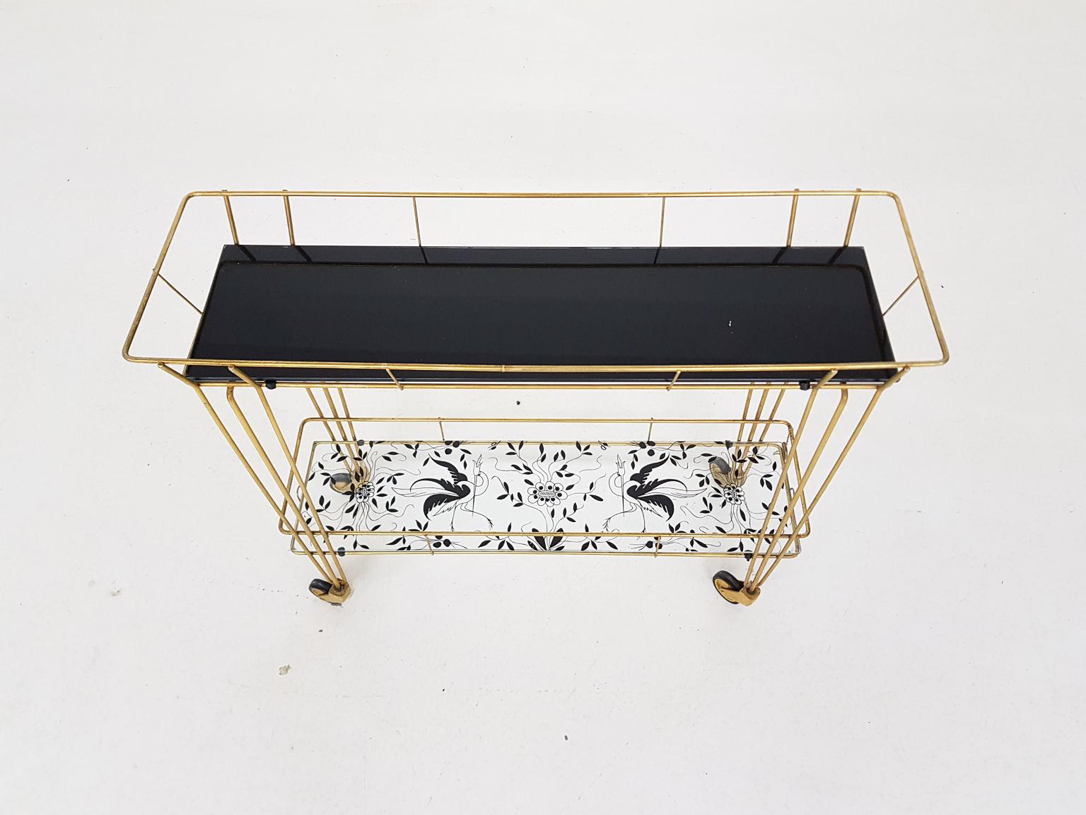 Hollywood Regency Metal Trolley, Bar Cart or Side Table by Erdecor, France In Good Condition In Amsterdam, NL