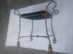 Hollywood Regency Mid Century Gilt Rope & Tassel Vanity Bench