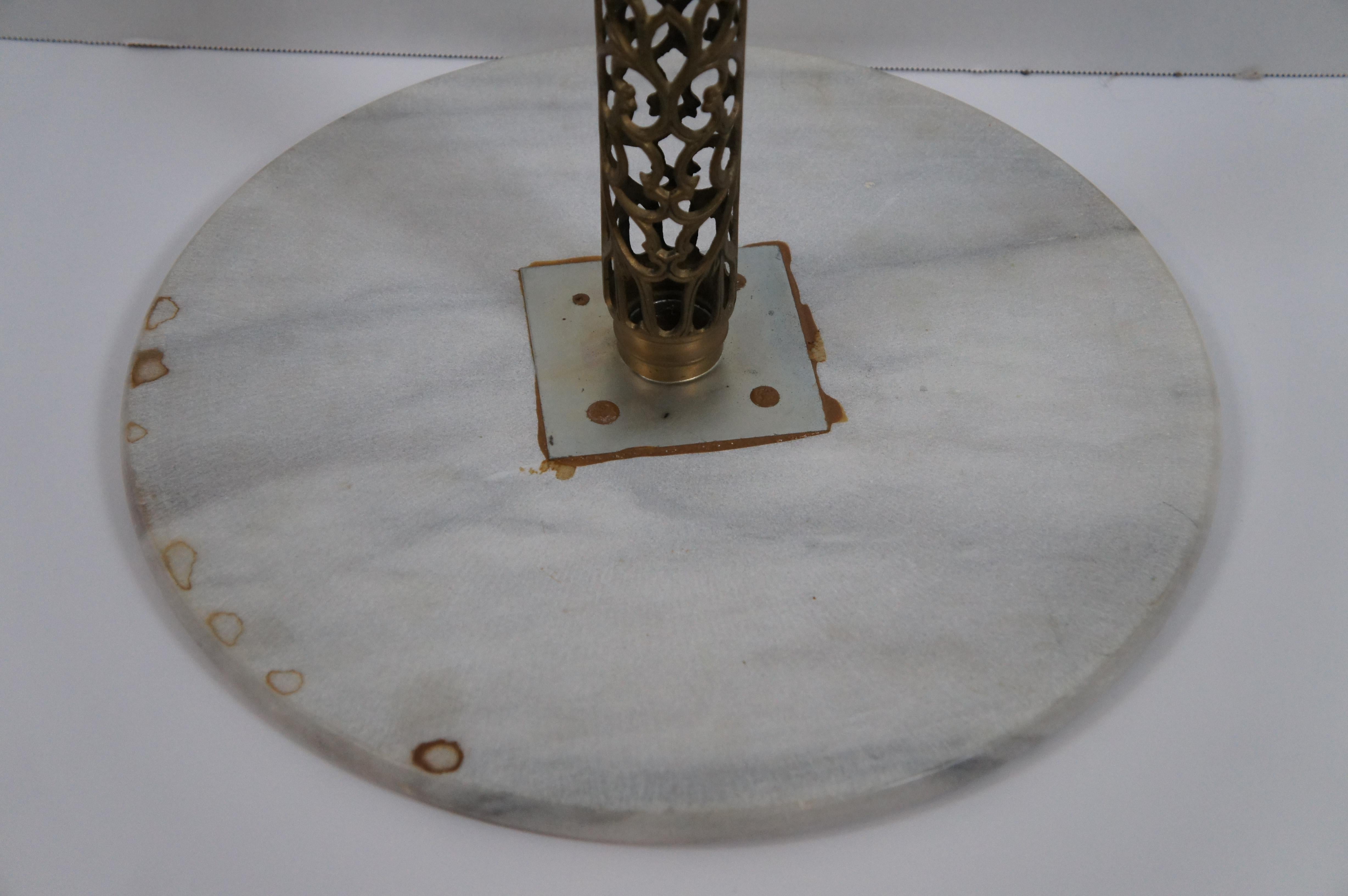 Hollywood Regency Mid Century Marble Top Pierced Brass Plant Stand End Table 17