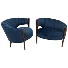 Hollywood Regency Mid-Century Modern Channel Back Lounge Chairs circa 1960, Pair