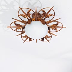 Hollywood Regency. Mid-Century Modern gilt bronze flush mount, Spain, 1950s
