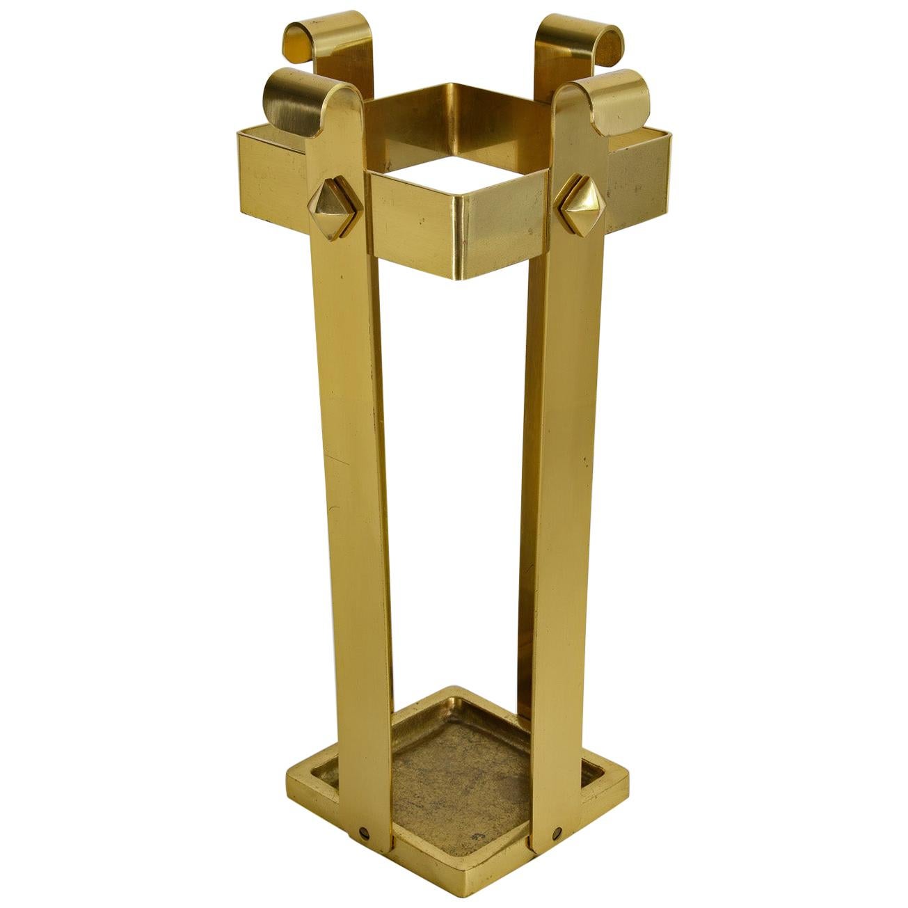 Hollywood Regency Midcentury Solid Brass Umbrella Stand, Italy, 1960s For Sale