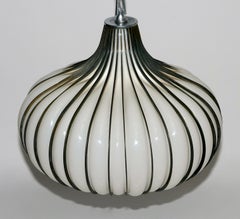 Hollywood Regency Milk Glass and Metal "Allium" Hanging Onion Pendant