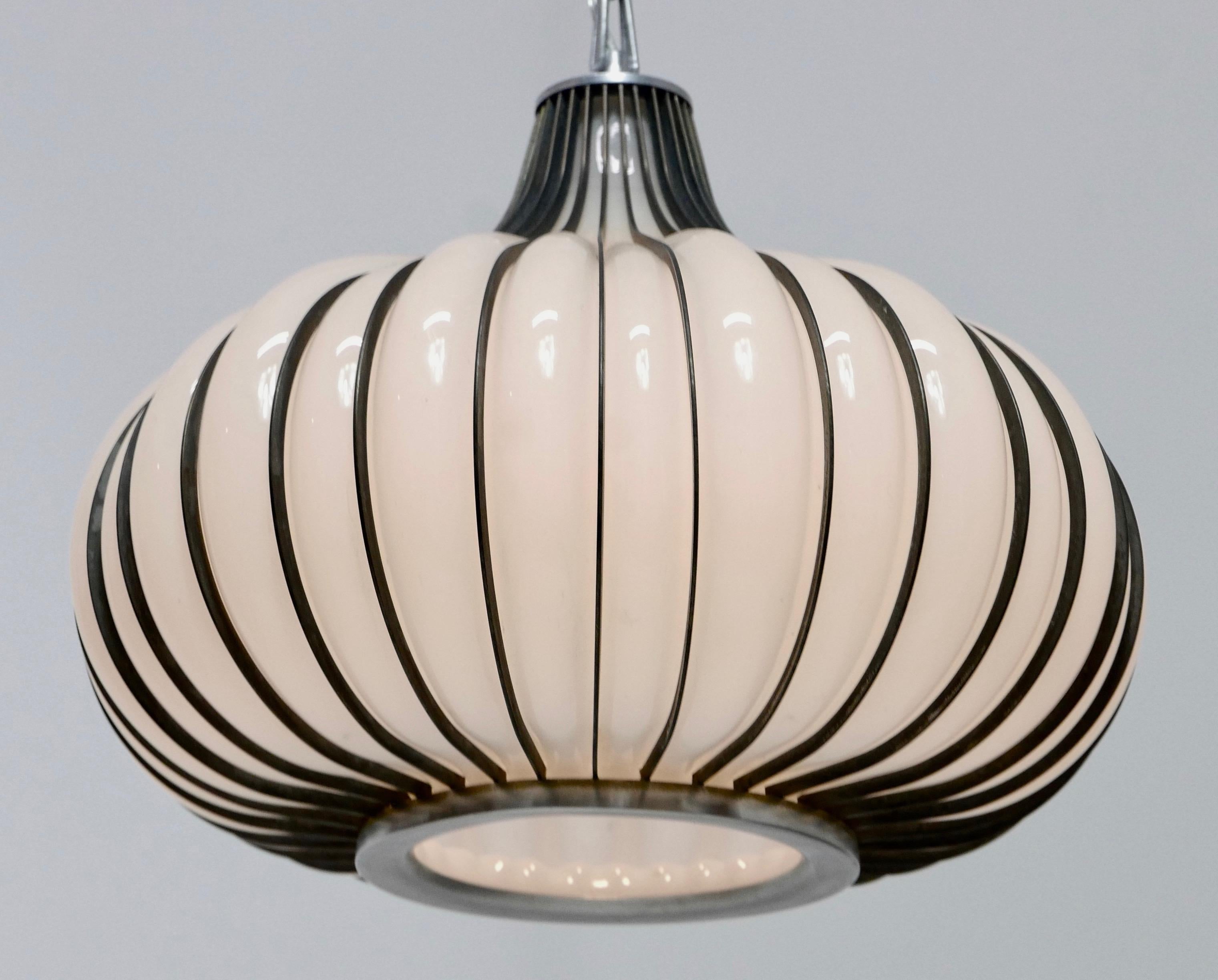 Hollywood Regency Milk Glass and Metal 'Allium' Hanging Onion Pendant Light 1