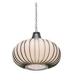 Hollywood Regency Milk Glass and Metal 'Allium' Hanging Onion Pendant Light