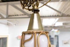 Hollywood Regency Milk Glass Caged Pendant Light Fixture