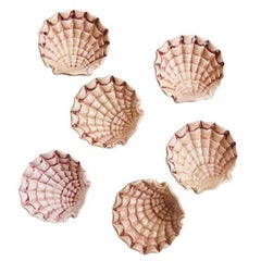 Hollywood Regency Mini Ceramic Sea Shell Bowls in Pink Signed, Set of 6
