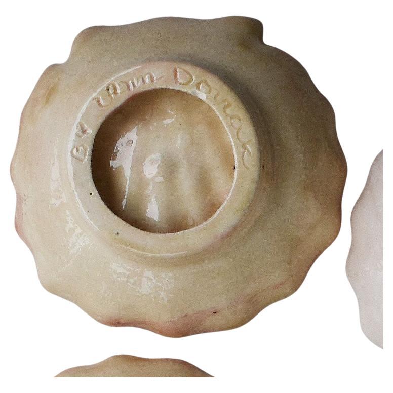 Hollywood Regency Mini Ceramic Sea Shell Bowls in Pink Signed, Set of 6 In Good Condition In Oklahoma City, OK