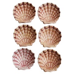 Vintage Hollywood Regency Mini Ceramic Sea Shell Bowls in Pink Signed, Set of 6