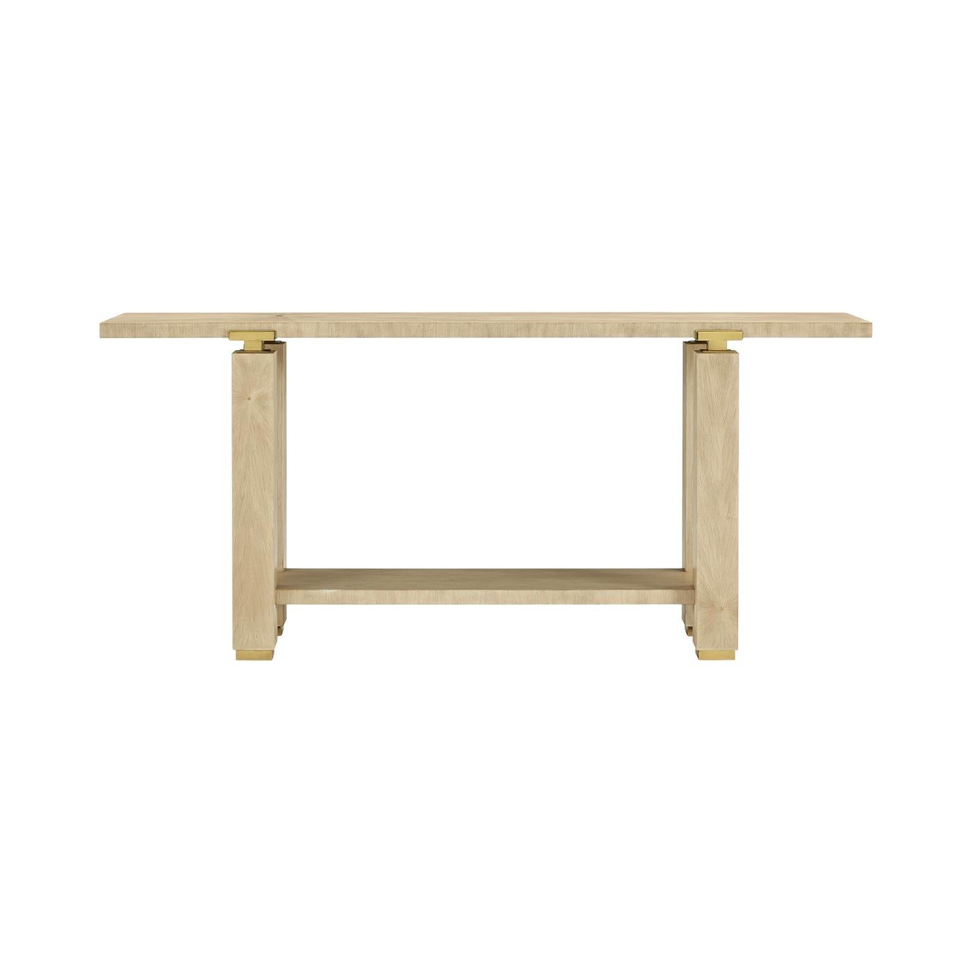 Brass Hollywood Regency Minimalist Console – Light Finish For Sale