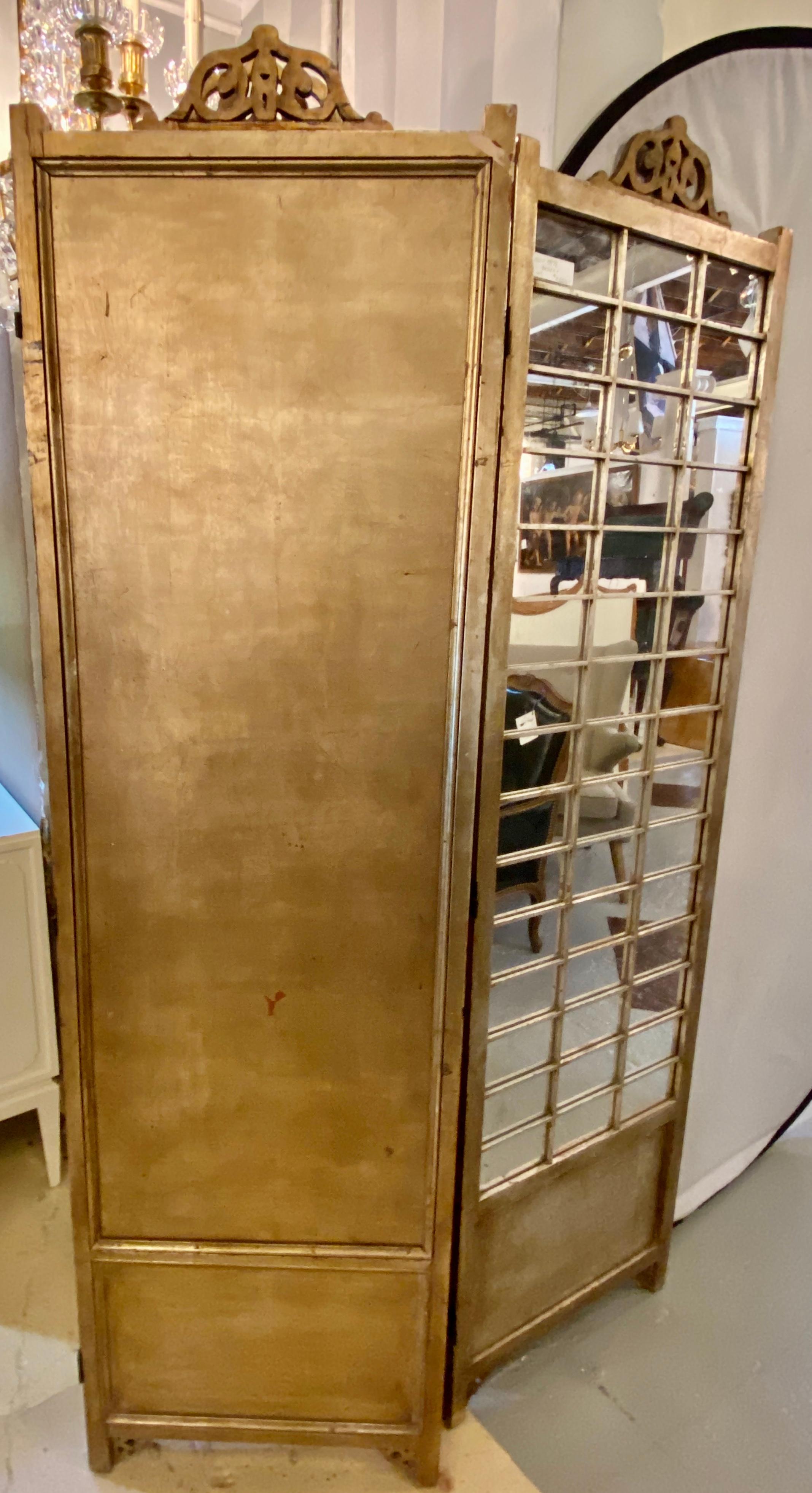 Hollywood Regency Mirror Gold And Silver Distressed Gilt Screen Room Divider  6
