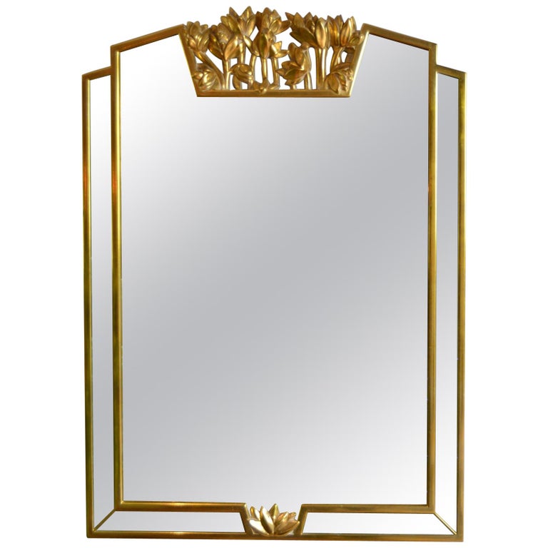 Hollywood Regency Mirror with Floral Details by Deknudt Belgium at 1stDibs