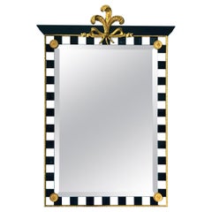 Hollywood Regency Mirror with Gold Leaf Plumes and Ceramic Tiles