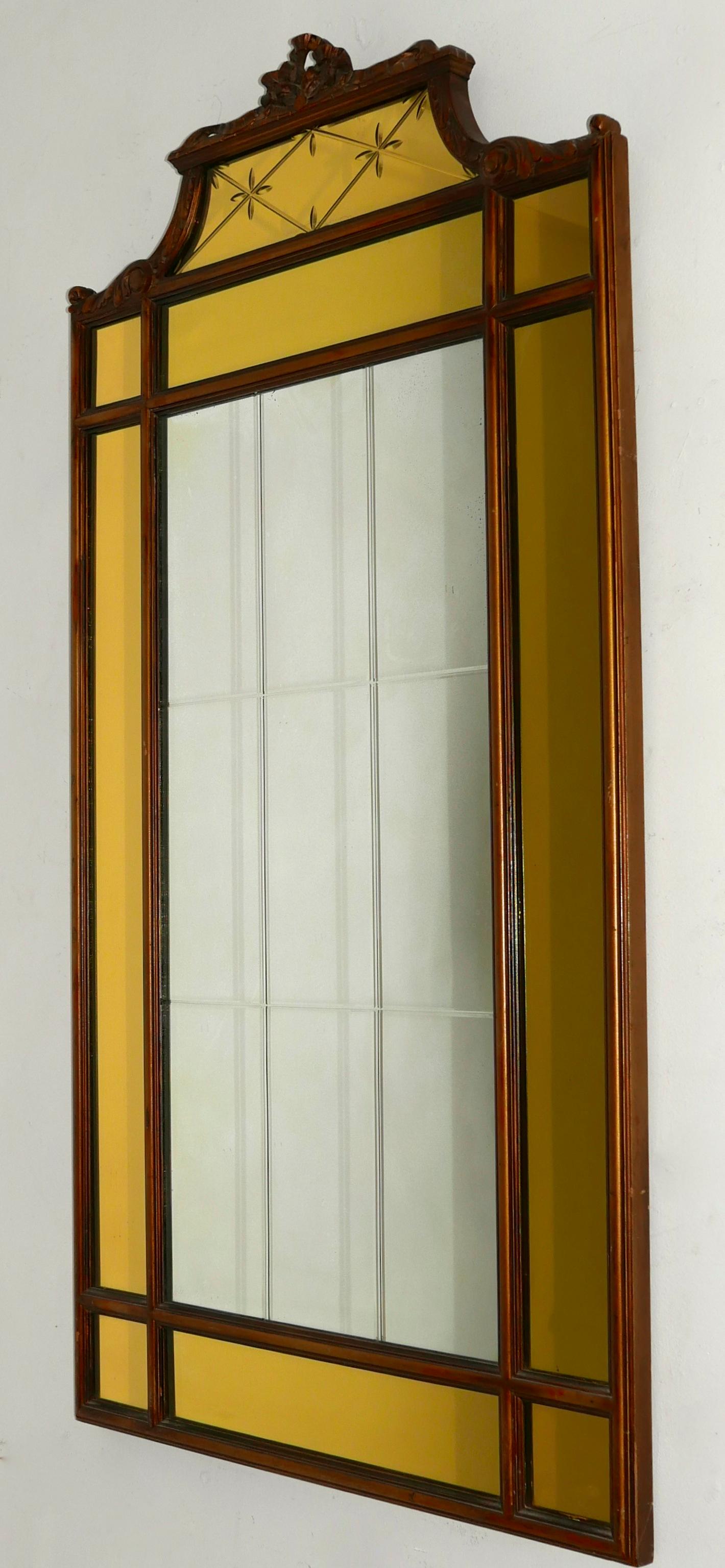 Hollywood Regency Mirror with Yellow Tinted Border 1