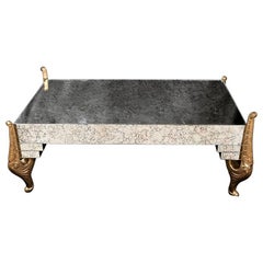 Hollywood Regency Mirrored Coffee Table Gilded Carving Wood Leaf Legs, 1980s