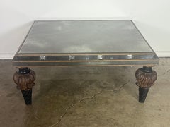 Hollywood Regency Mirrored Coffee Table with Carved Wood and Twisted Legs