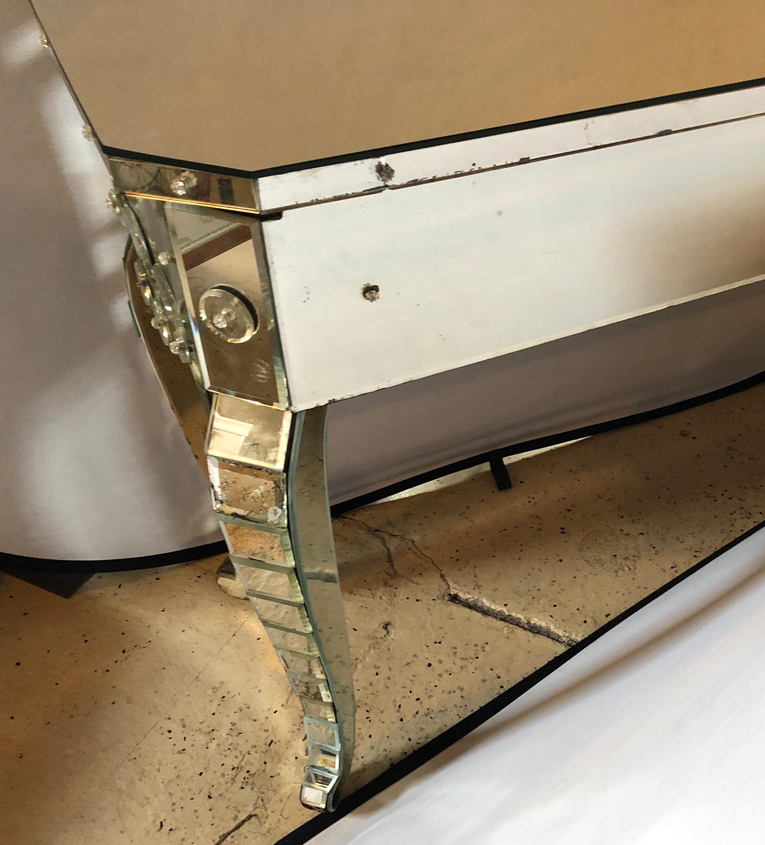 Hollywood Regency Mirrored Console with Applied Decoration and Cabriolet Legs For Sale 2
