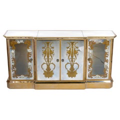 Retro Hollywood Regency Mirrored Eglomise Bar / Credenza / Server