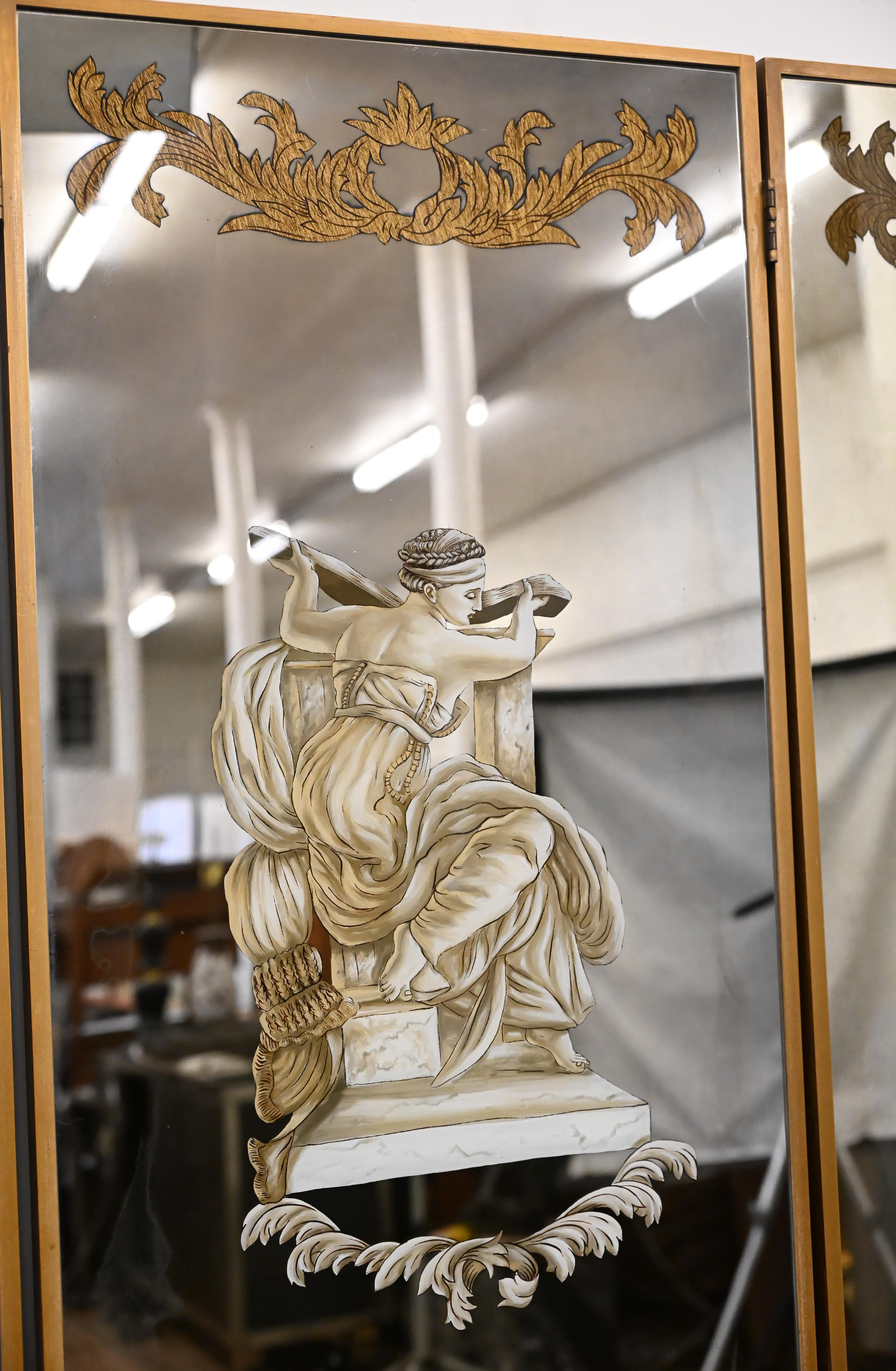 Paravent en églomisé à miroir Hollywood Regency, années 1950 en vente 5