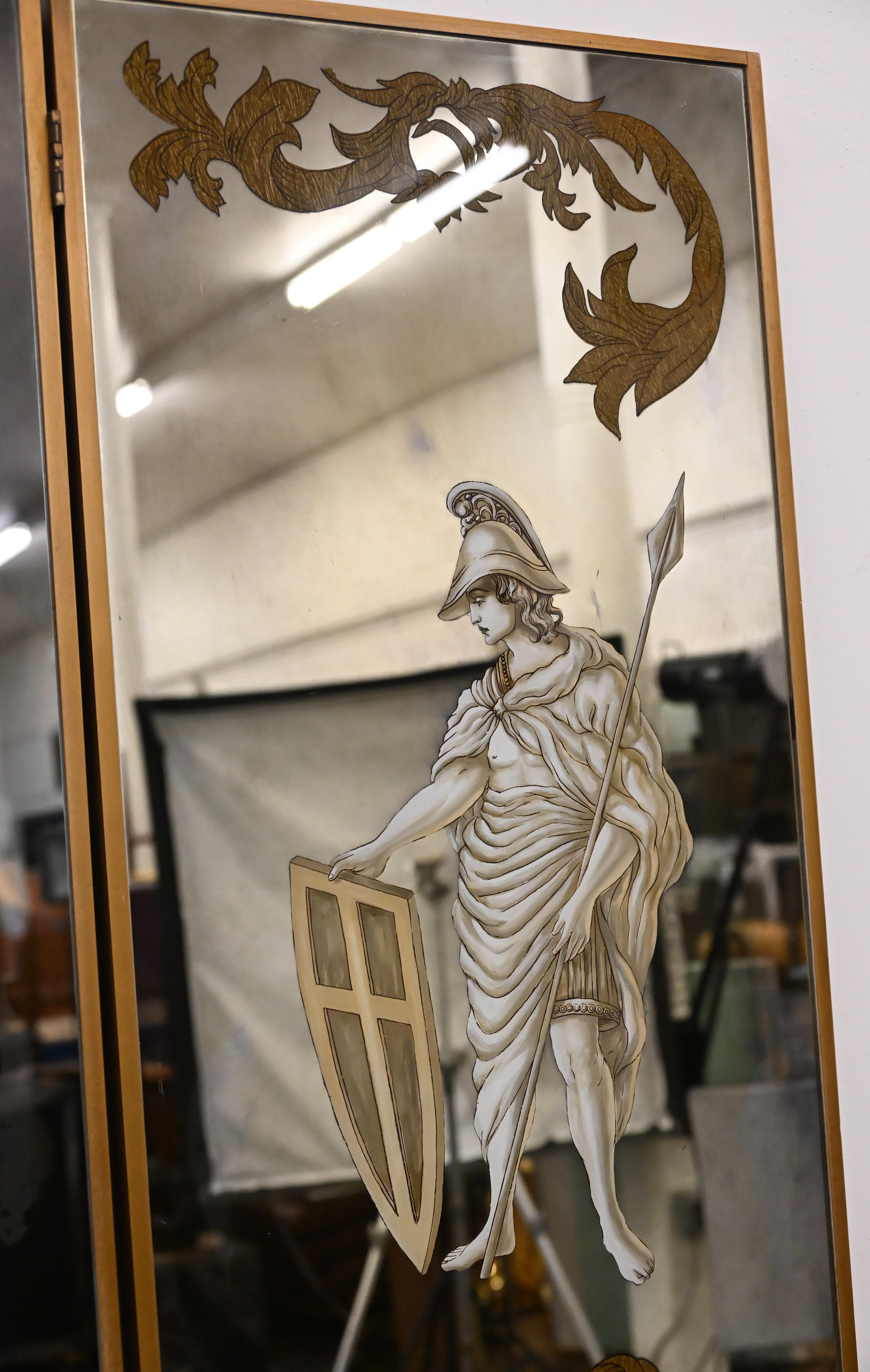 Paravent en églomisé à miroir Hollywood Regency, années 1950 en vente 6