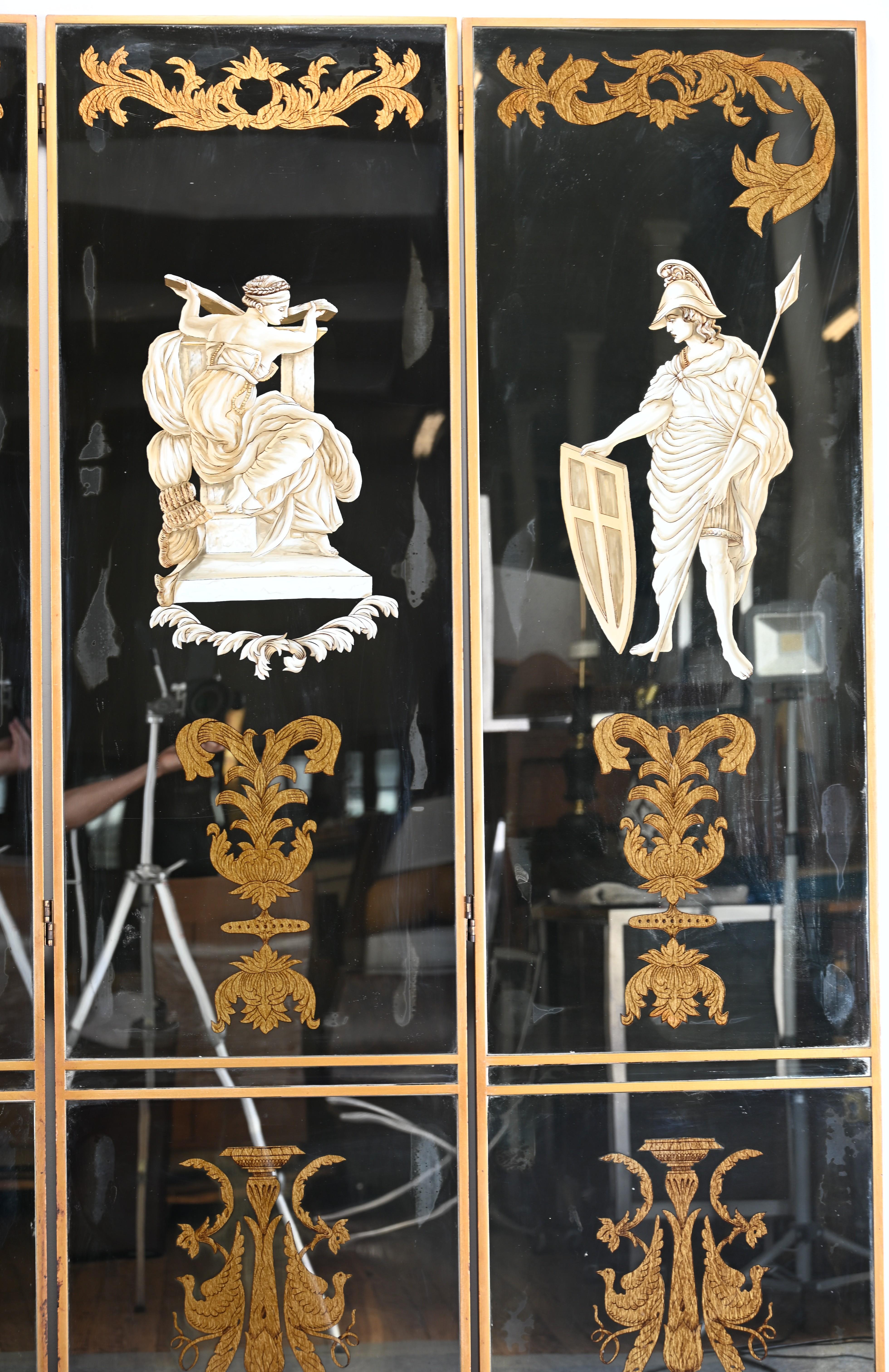 Miroir Paravent en églomisé à miroir Hollywood Regency, années 1950 en vente