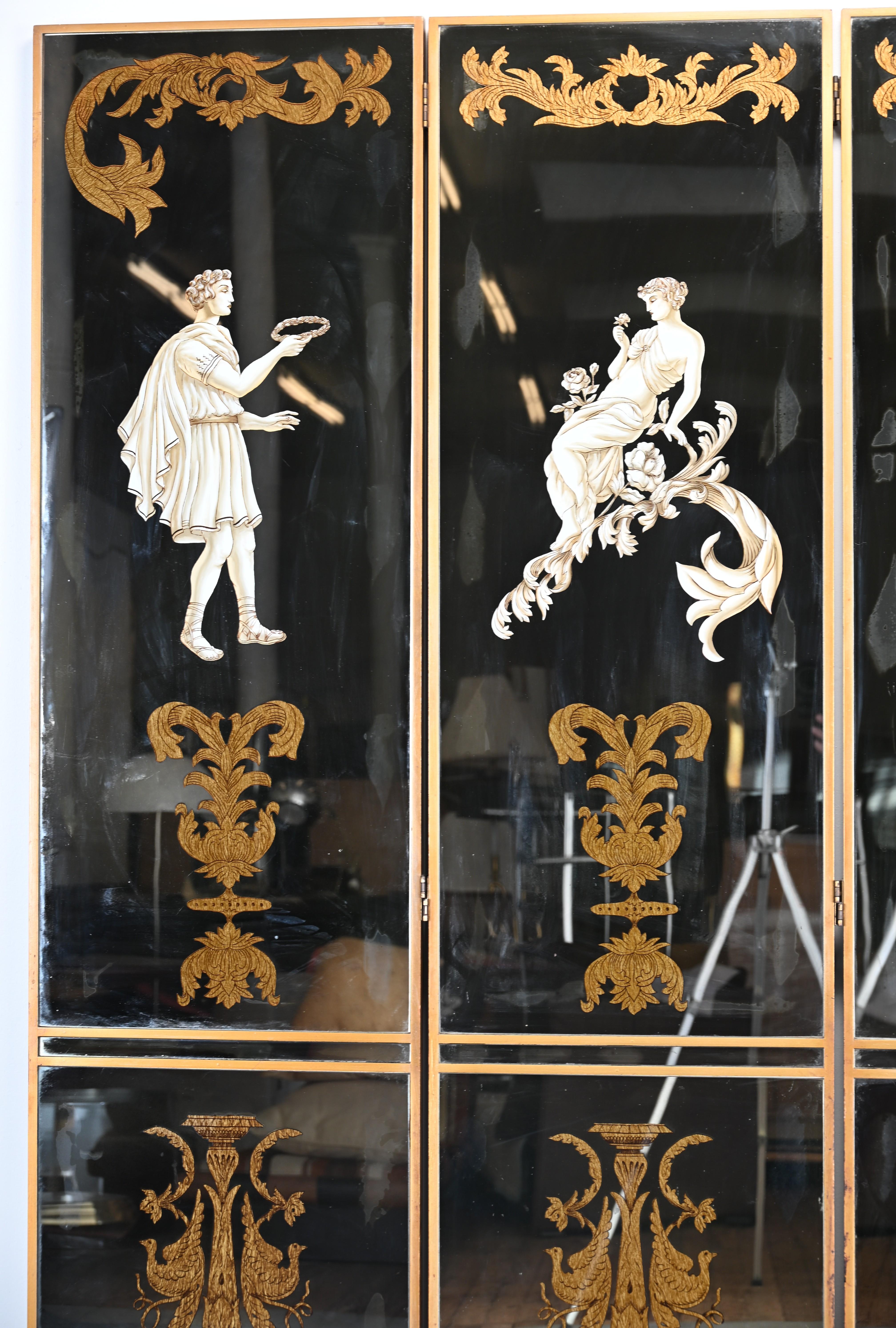 Paravent en églomisé à miroir Hollywood Regency, années 1950 en vente 1
