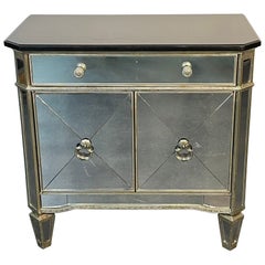 Hollywood Regency Mirrored Marble Top Nightstand, End Table