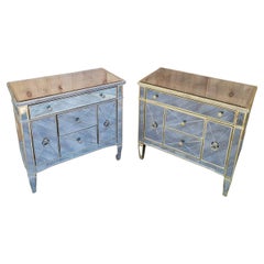 Hollywood Regency Mirrored Nightstand/Commode, Set of 2