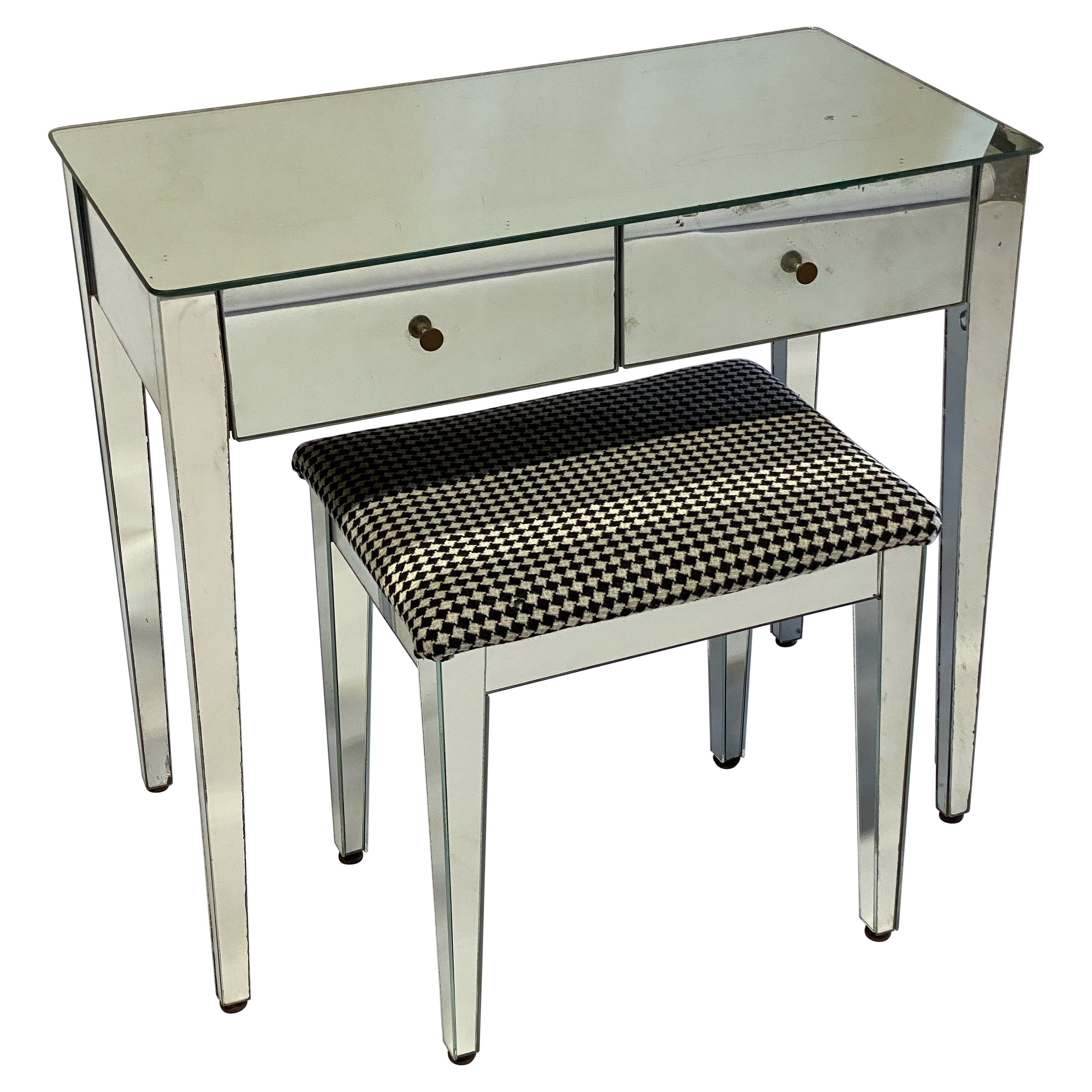Hollywood Regency Mirrored Vanity and Stool