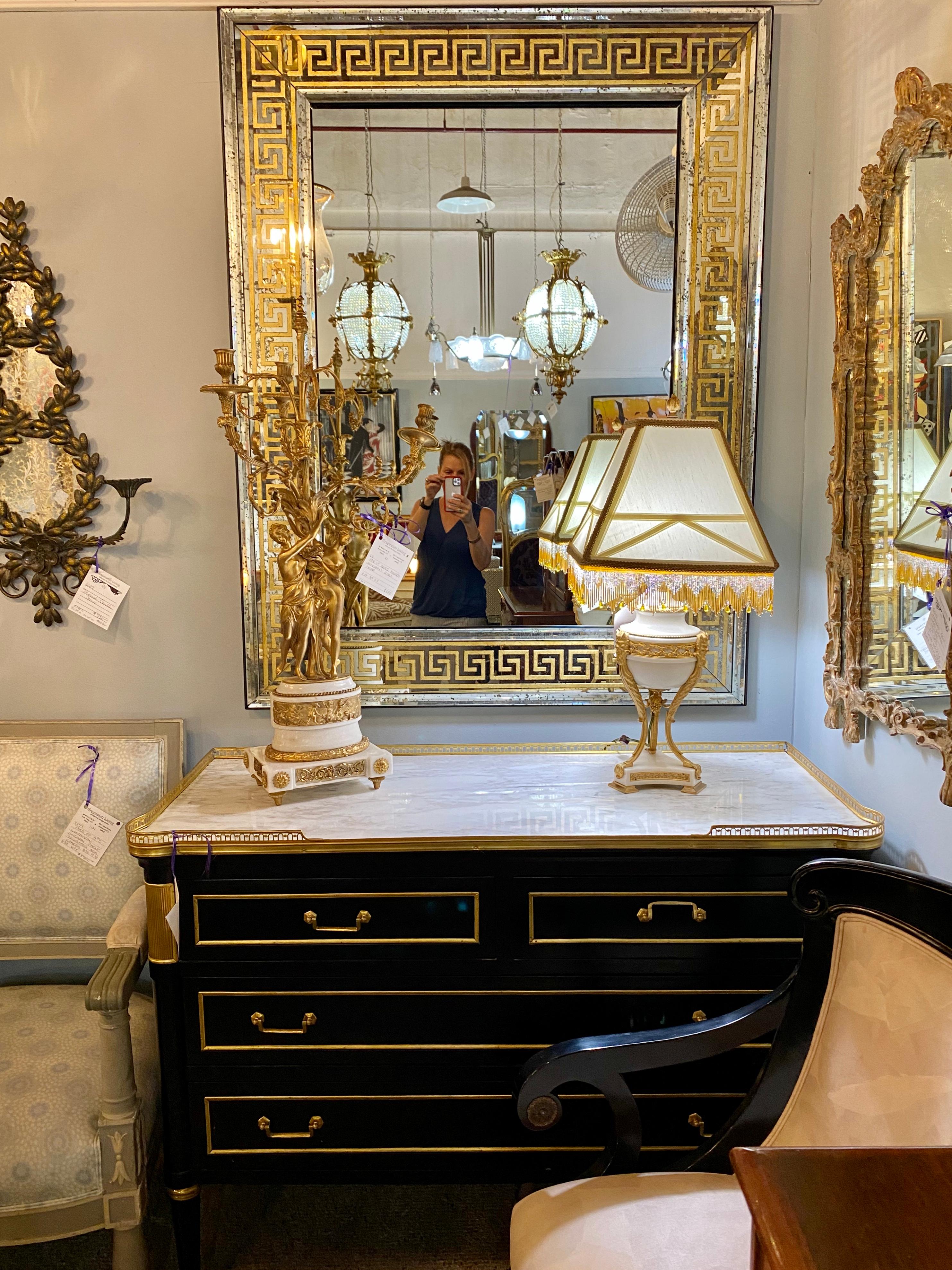Hollywood Regency Mirrors Gilt Gold Greek Key Design Wall, Console Pier a Pair In Good Condition In Stamford, CT