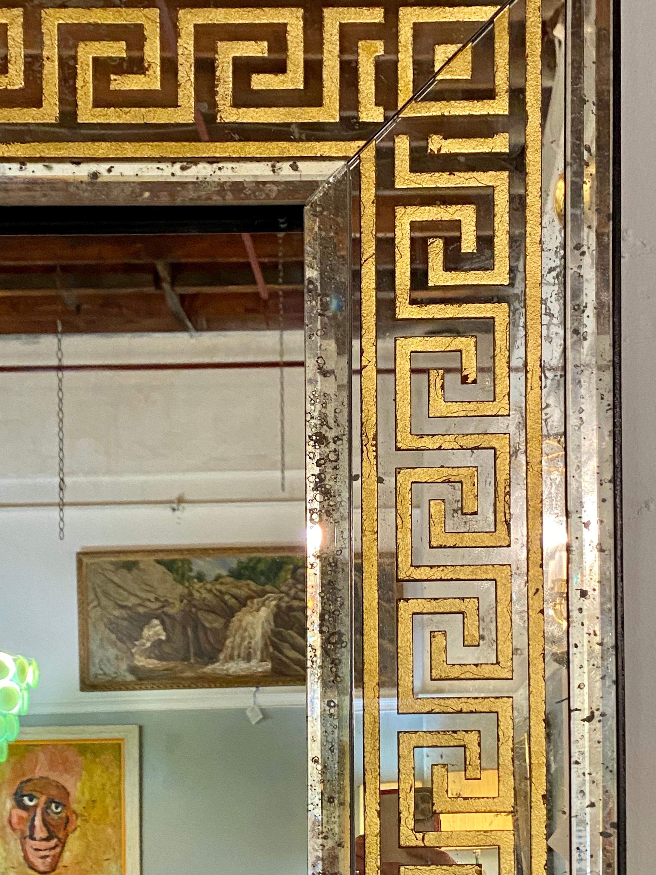20th Century Hollywood Regency Mirrors Gilt Gold Greek Key Design Wall, Console Pier a Pair